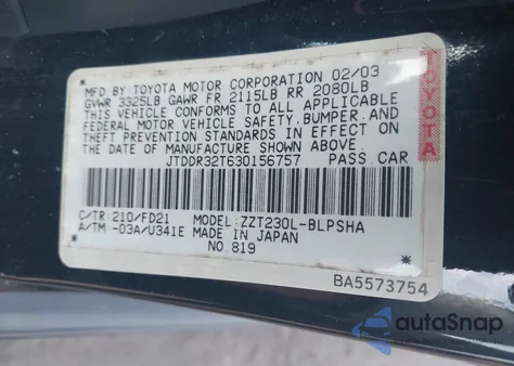 2003 Toyota Celica Gt from USA, damaged, VIN JTDDR32T630156757